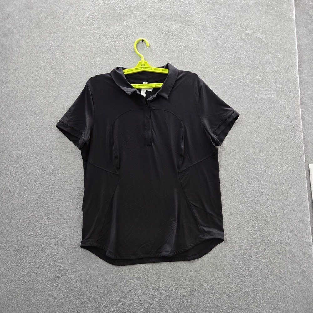 Lululemon Women Polo 14 Black Quick Dry Activewear Logo Short Sleeve